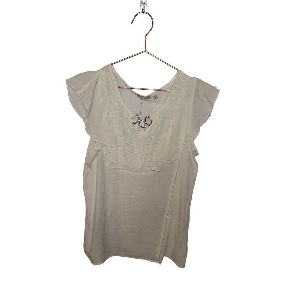 Notations Womens Ivory Lace Flutter Sleeve Blouse Size M